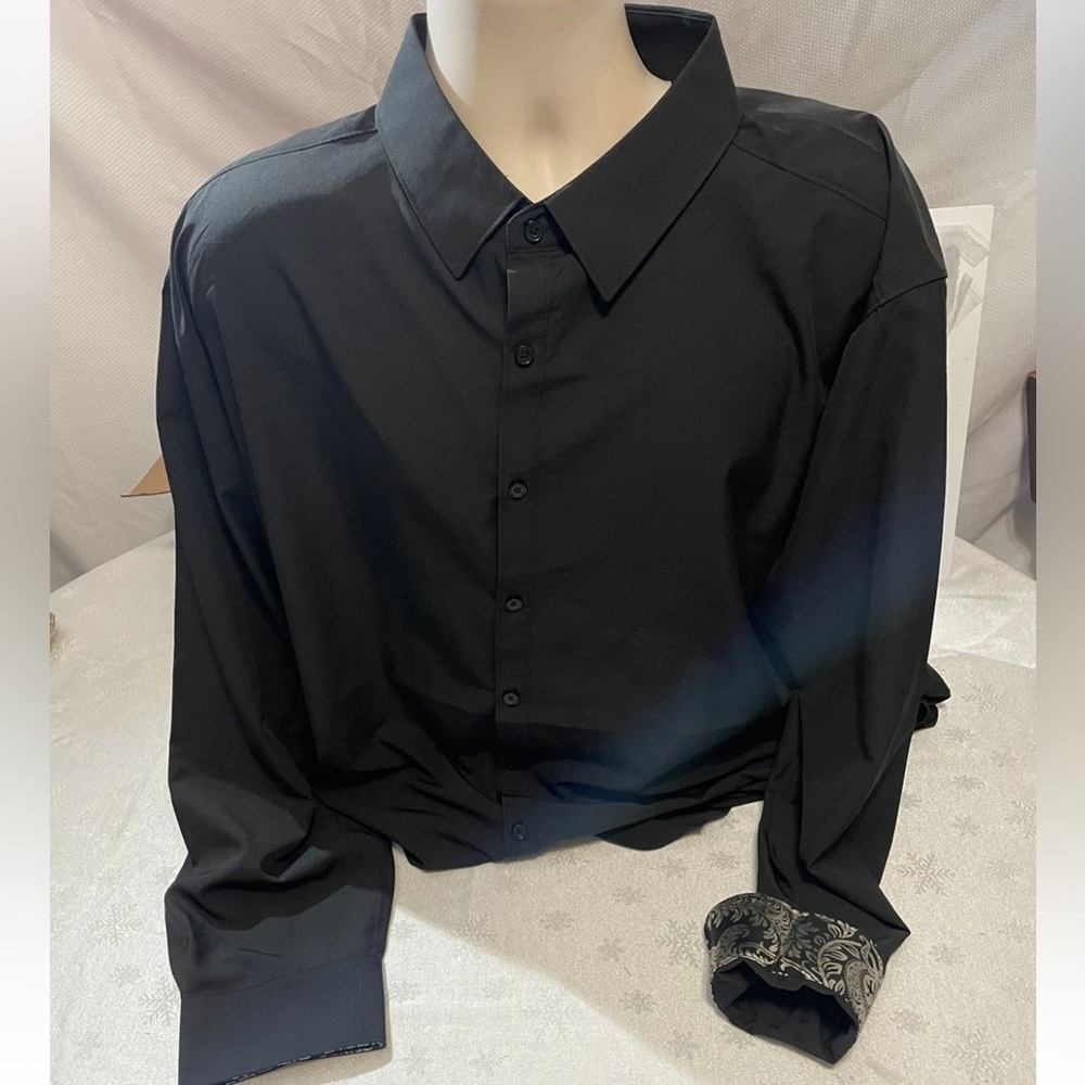 Rugby University Stretch Black Breathable Flowy Button Dress Shirt